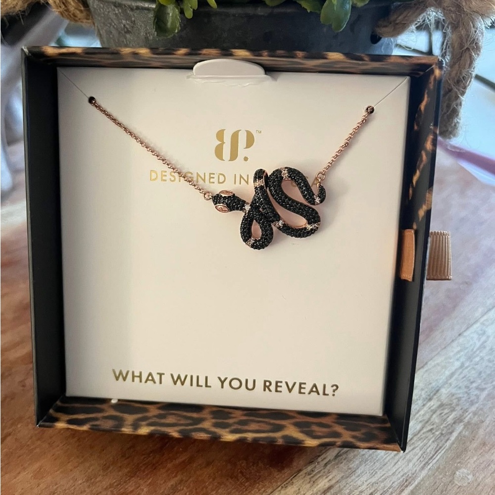 Black and Rose Gold Snake Pendant Necklace UNTAMED BOMB PARTY